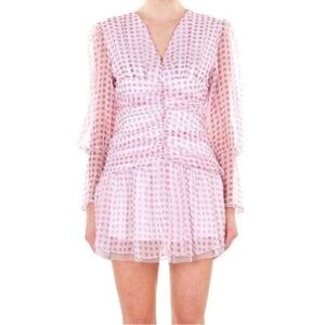NWT Beulah Pink White Checkered Long Sleeve V-Neck Mini Dress Medium Reg. $175